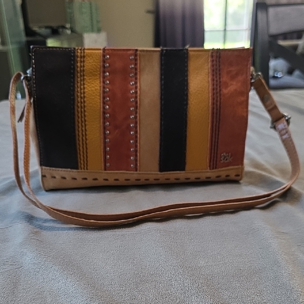 Chic Striped Crossbody Bag in Black, Brown, and Tan